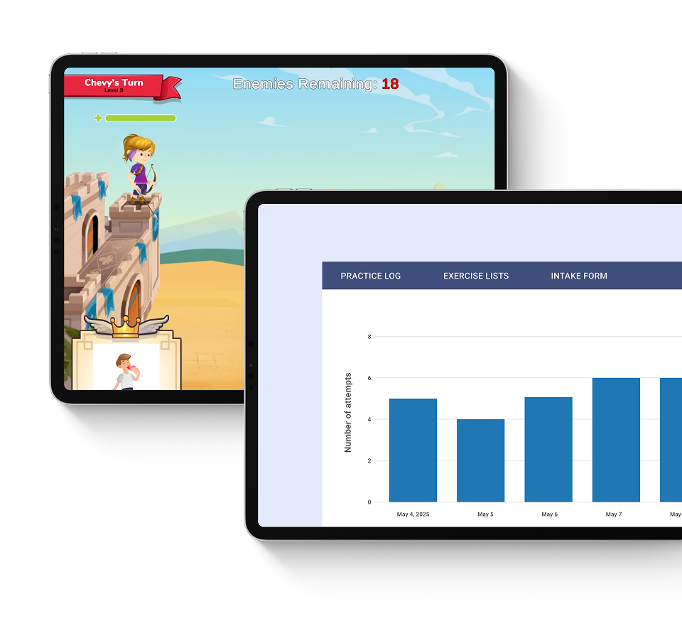 Screenshots of Verboso's analytics and speech practice logging